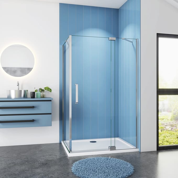Douchecabine Rechthoek Cosmos 80 Draaideur Met Vaste Wand X 90 Vaste Wand 8mm Helder Glas Chroom