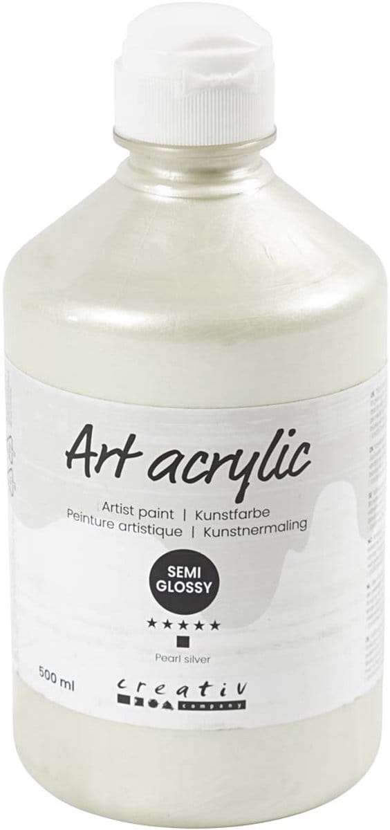 Acryl Verf, semi-glanzend, dekkend, pearl silver, 500 ml/ 1 fles