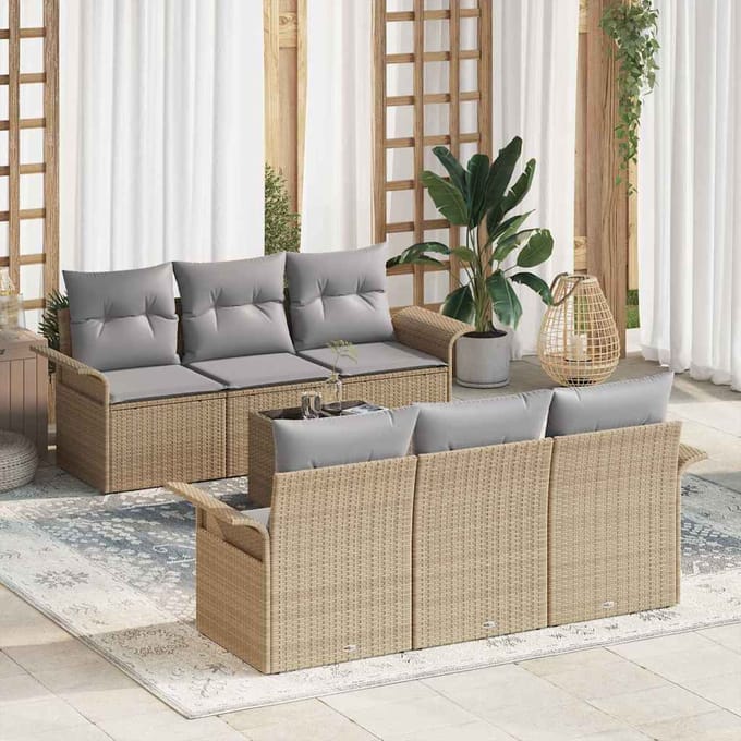 vidaXL - Tuinbank - Set - 7 - st - Beige - en - Grijs - poly - rattan