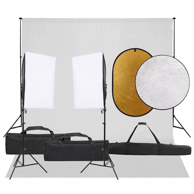 vidaXL - Fotostudioset - met - verlichtingsset, - achtergrond - en - reflector