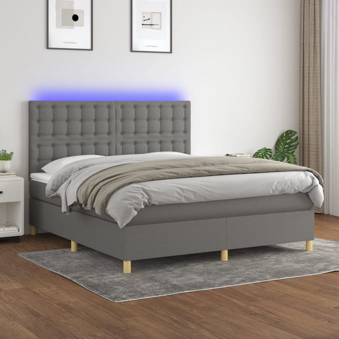 vidaXL - Boxspring - met - matras - en - LED - stof - donkergrijs - 160x200 - cm