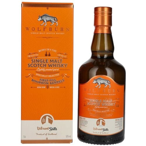 Wolfburn Whisky Wolfburn VIBRANT STILLS 8 Years Old Specially Selected First-Fill Bourbon Barrels 50% Vol. 0,7l in geschenkverpakking