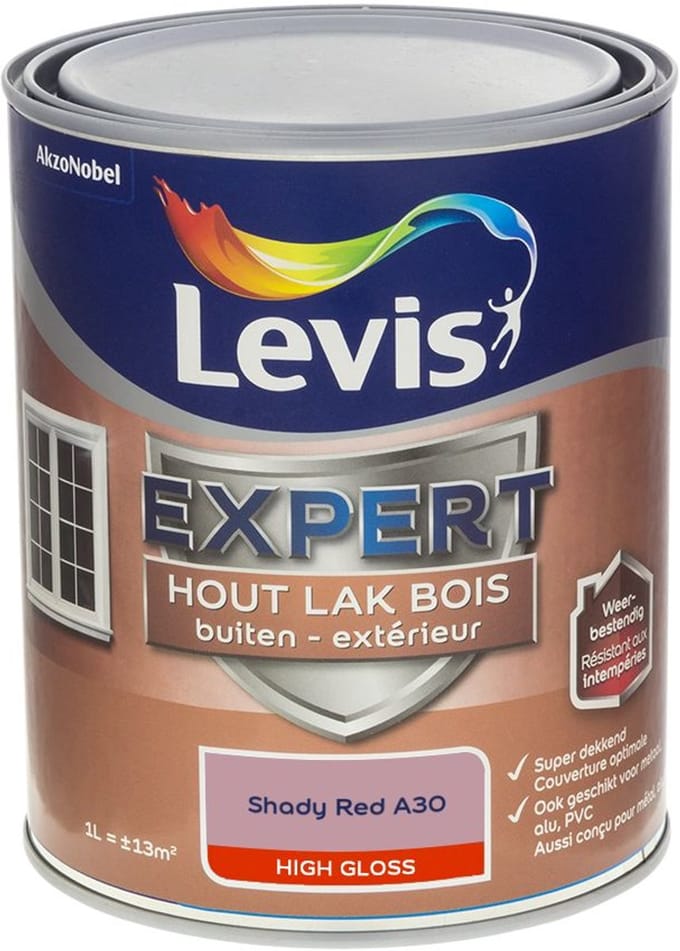 Levis - Expert Hout Lak Buiten High Gloss Mix - Shady Red A30 - Mengverf - 1 L