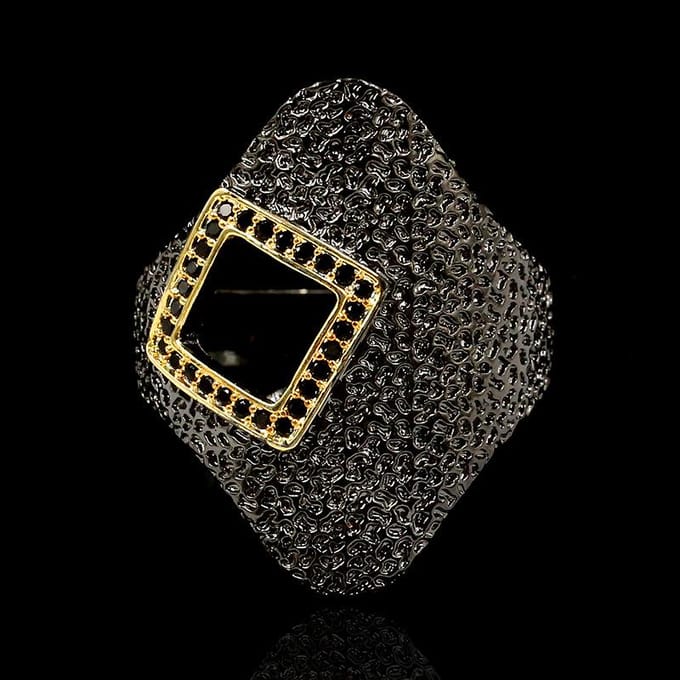 Bague Géométrique Bicolore Zircon Noir Style Moderne Exagéré No. 10 black