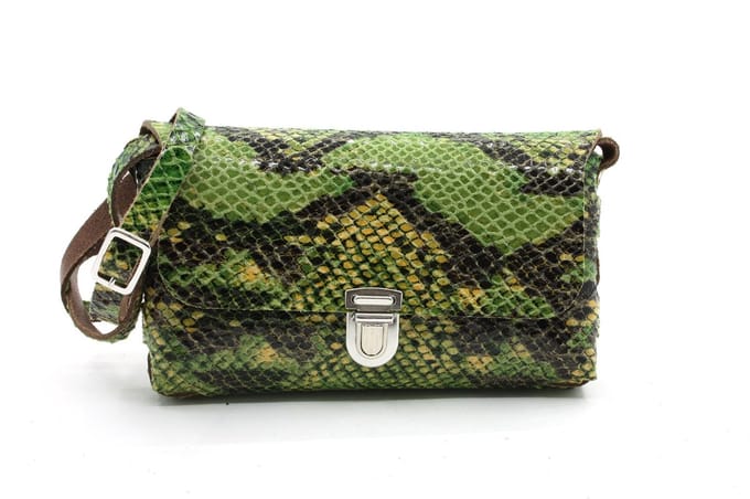 Groene schoudertas met print - klein model - 100% Leer