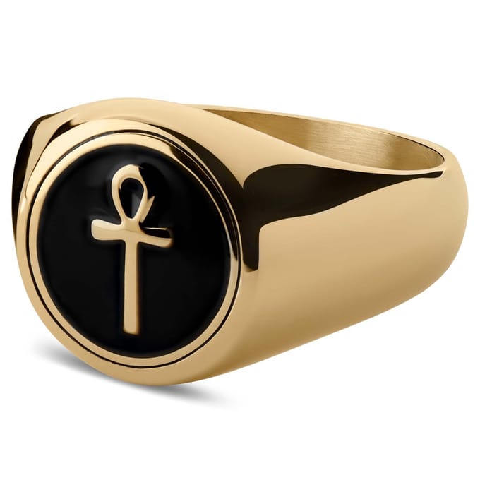 Goudkleurige Ankh Zegelring