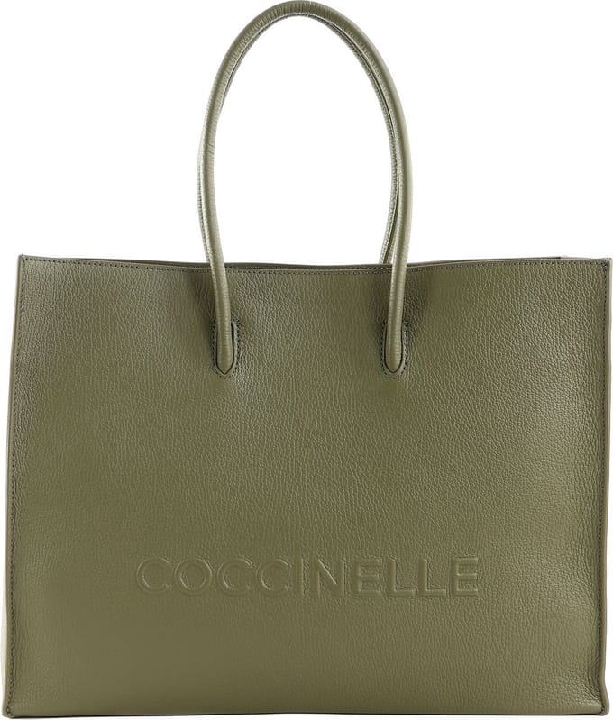 COCCINELLE Leren Schoudertas Maxi Log Handbag Grained Leather Laurel Green Olijfgroen