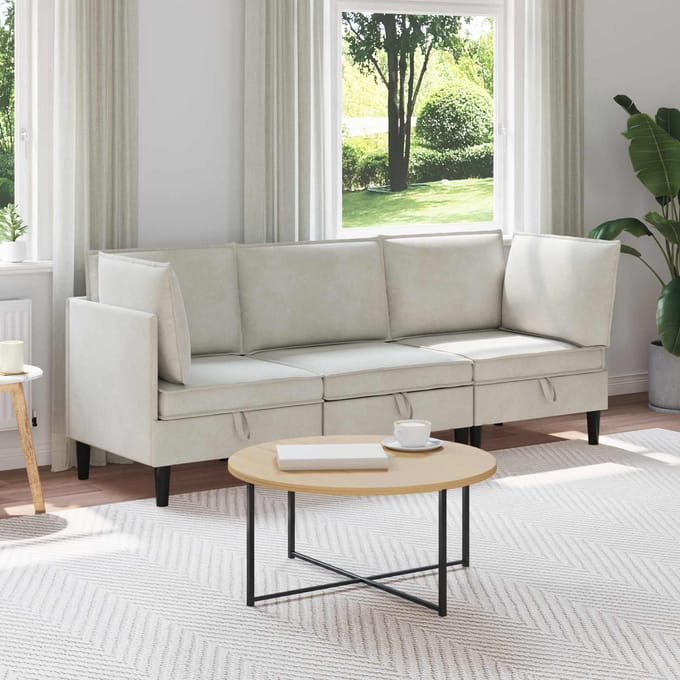 vidaXL - Woonkamer - Meubelset - 3 - st - Crèmekleurig - Fluweel