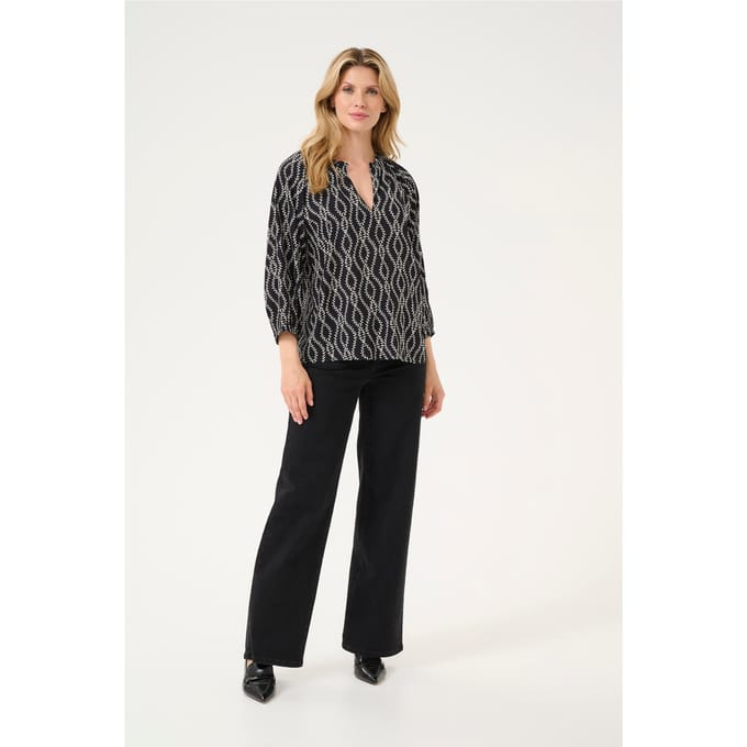 Blouse met lange mouwen Regular fit Black/Chalk Print black white