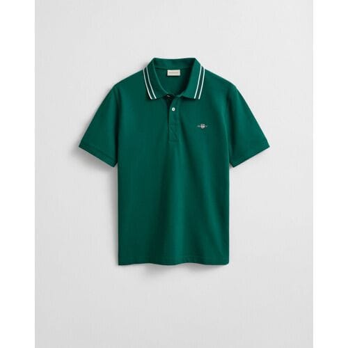 Gant Polo Collar Tipping Contrast Short Sleeve Deep Forest Green / male