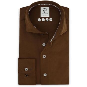 R2 Overhemd Knitted Bruin - Maat 38 - Heren - Overhemden Casual