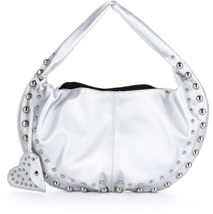dames schoudertas kleur zilver - tas met studs - bag silver with studs - cadeau - festival - moeder dochter