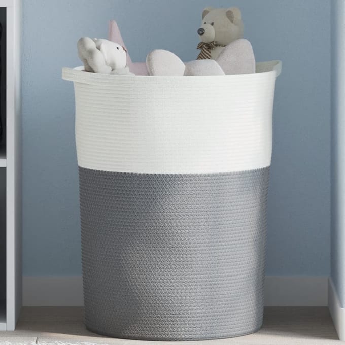 vidaXL - Opbergmand - Ø - 49x65 - cm - katoen - grijs - en - wit