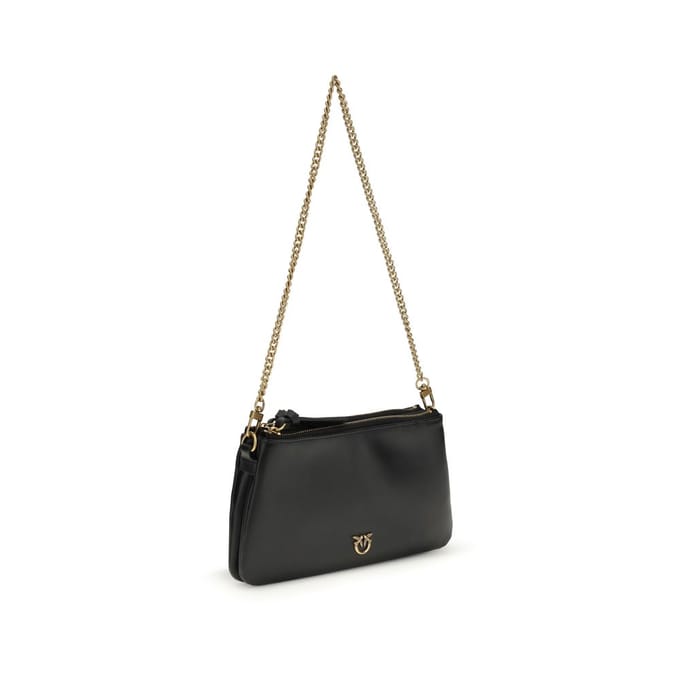 PINKO schoudertas Double Mini Vitello Morbido Black + Antique Gold zwart