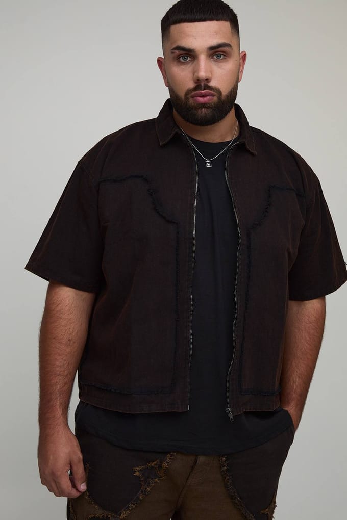 Plus Bleach Wash Carpenter Shirt | Black | Size 2XL