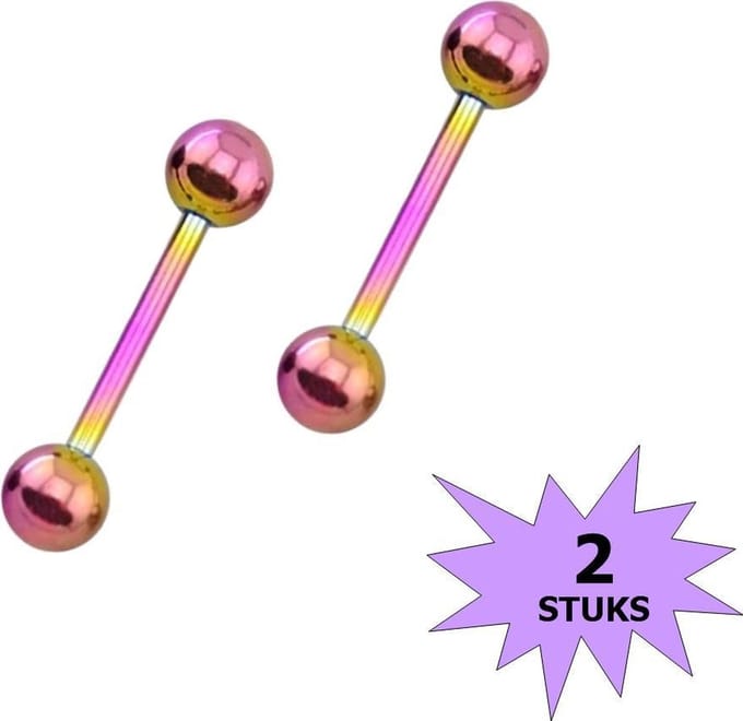 Fako Bijoux® - Barbell Piercing - 12mm - Multicolour - 2 Stuks