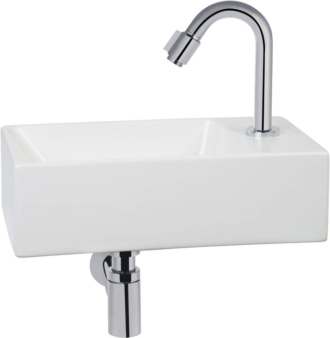 Ben Stelvio fonteinset met chromen kraan c-uitloop rechts mat wit keramiek