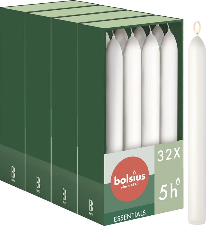Bolsius - Gladde Dinerkaarsen - 17 cm - 32 stuks - Wit