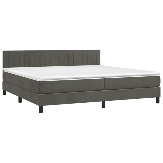 vidaXL - Boxspring - met - matras - en - LED - fluweel - donkergrijs - 200x200 - cm