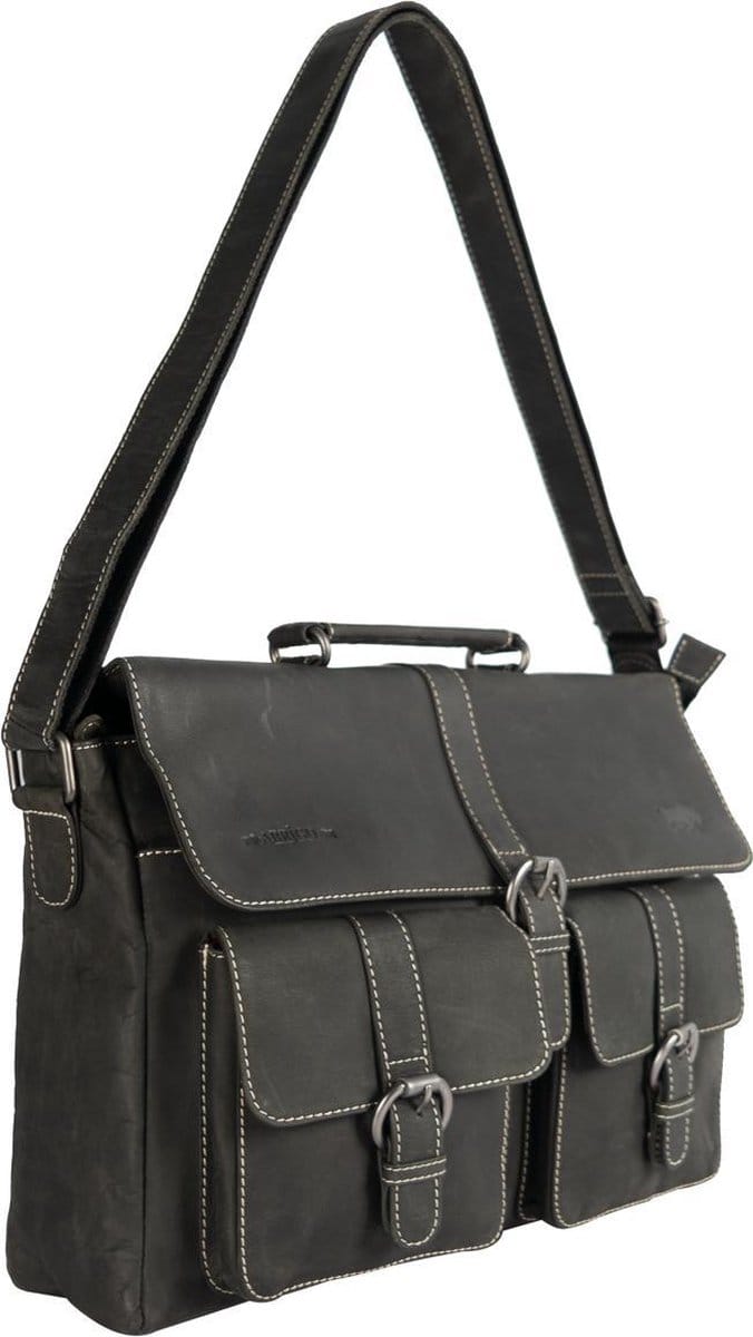 Messenger Bag - Werktas - Schooltas - Buffelleer Zwart - Arrigo