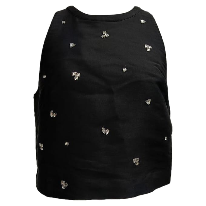 Sandro Storm haltertop met kristallen versiering in zwart polyester