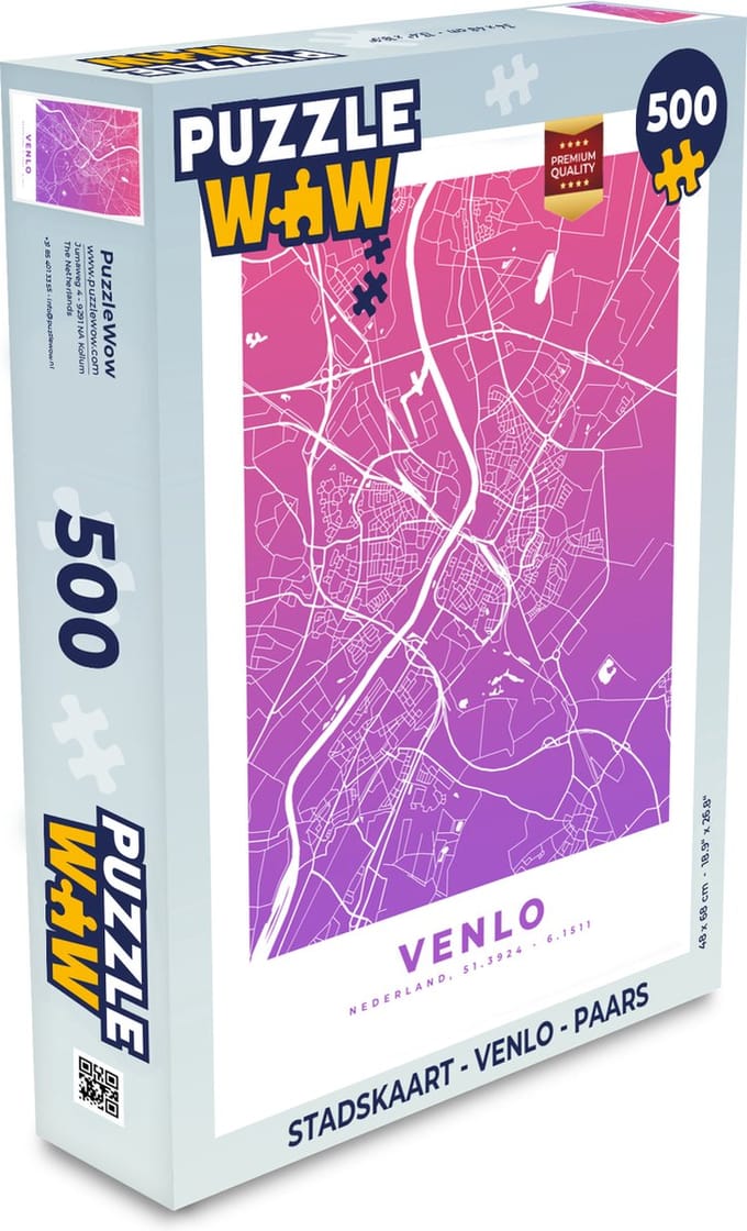 Puzzel Stadskaart - Venlo - Paars - Legpuzzel - Puzzel 500 stukjes - Plattegrond