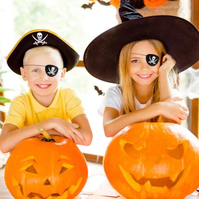 6 stuks Piratenooglapjes Vilt Eenoog Skelet Kapitein Ooglapjes voor Halloween Kerstmis Piraat black