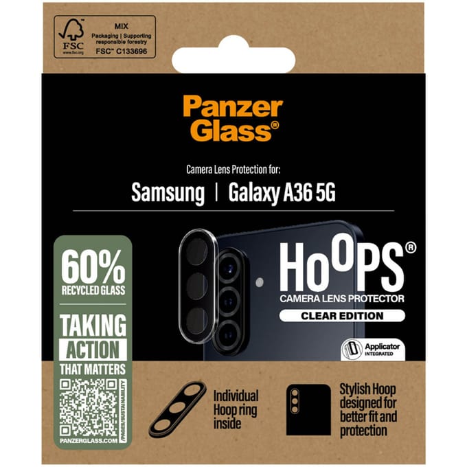 PanzerGlass Screenprotector geschikt voor Samsung Galaxy A36 Glazen | PanzerGlass Hoops Camera Lens Protector - Case Friendly