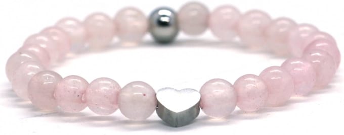 meisjes armband rozequartz 6mm rvs hart - 16 cm Heaven Eleven