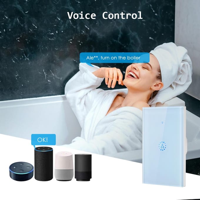 Commande vocale de commutateur tactile de chaudière intelligente Wi-Fi compatible avec Alexa Google EU Standard noir