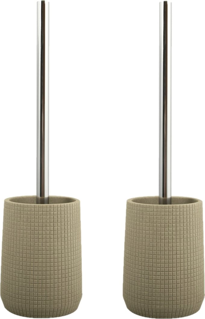 MSV Toilet/wc-borstel houder - 2x - kunststeen/metaal - taupe - 35 cm