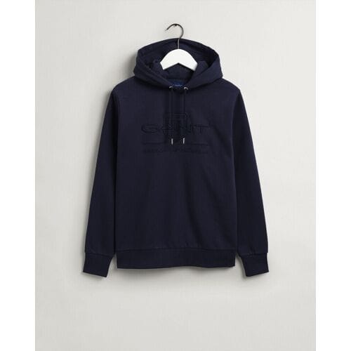 Gant - Hoodie Tonal Shield Donkerblauw - Heren - Maat L - Regular-fit