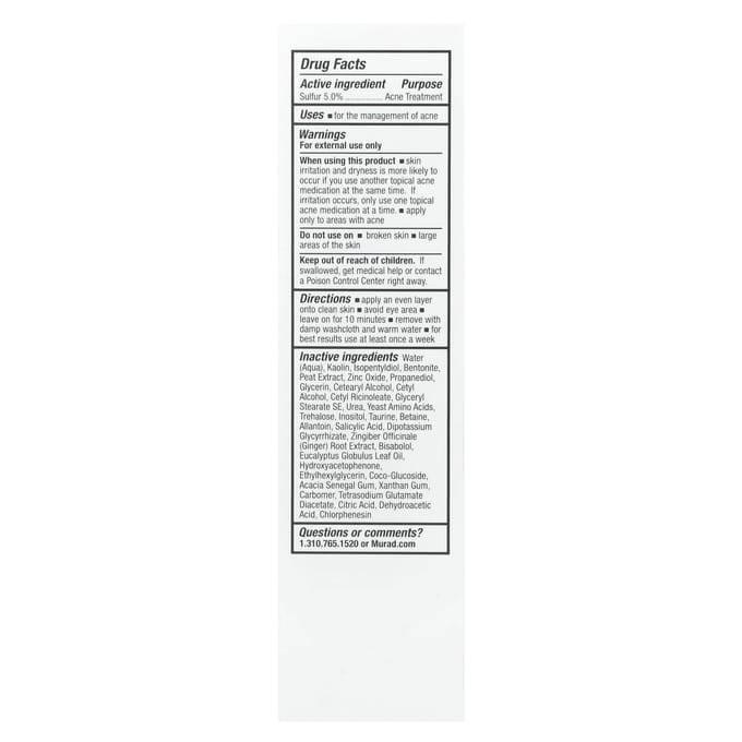 Murad, Acne Control, Snel Verlichtend Acne Zwavel Schoonheidsmasker, 75 ml (74 ml) white