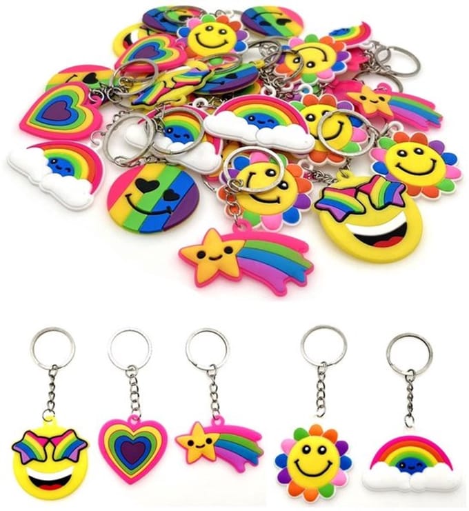 Rubberen sleutelhangers Dino 30 stukken Regenboogkleur