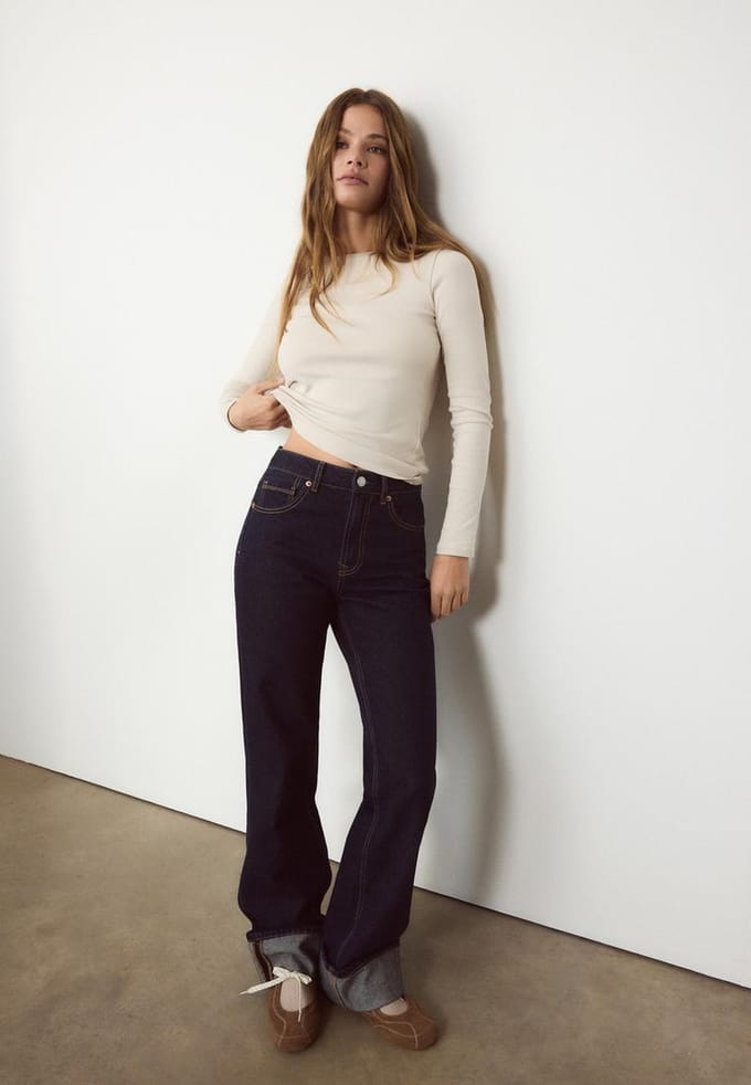 Stradivarius Basic T-shirt met lange mouw  Steen S