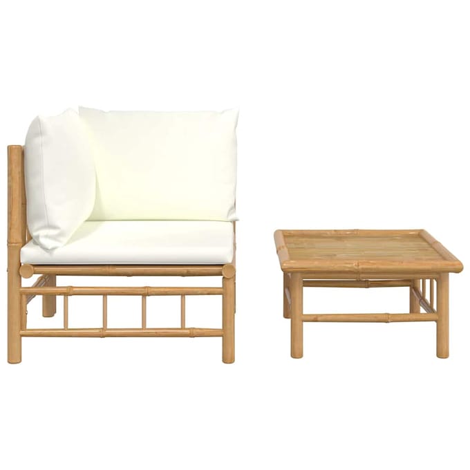 vidaXL - 2-delige - Loungeset - met - kussens - bamboe - crèmewit