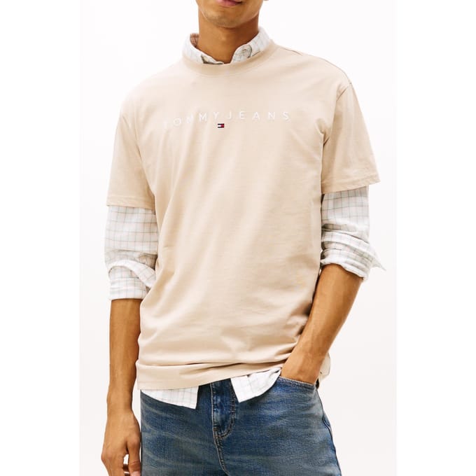 Tommy Hilfiger Regular Linear Logo T-shirt Gulf Sand Taglia: S | Magliette basic Outlet | Uomo | Marrone
