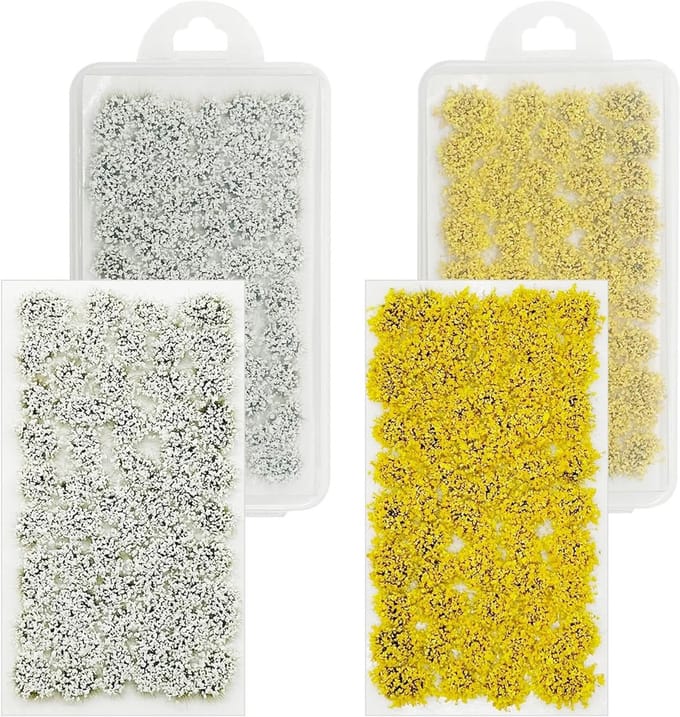 Cluster Tufts met Statisch Gras voor Miniatuur Tabletop Spellen en Modelspoor Terrain - Wit en Geel Decoratie