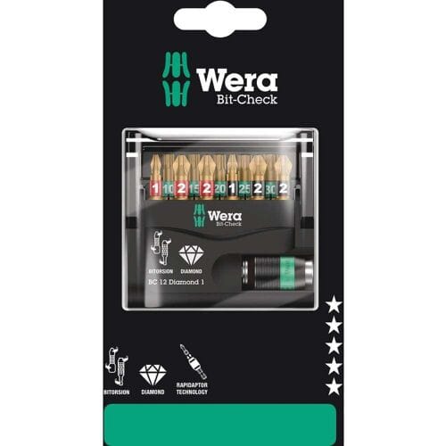 Wera Bit-Check 12 Diamond 1 SB 05136392001 Bitset 1/4 (6,3 mm) Incl. bithouder