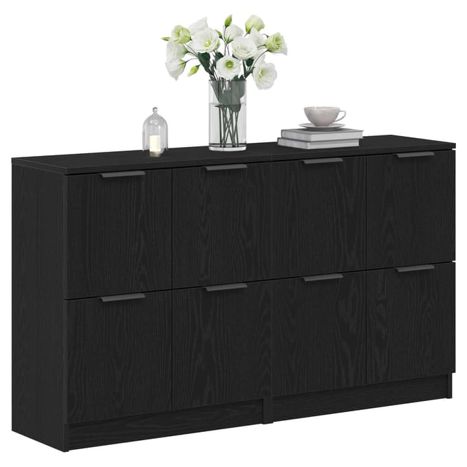 vidaXL - Dressoir - 2 - st - Zwart - Eiken - 60 - x - 30 - x - 70 - cm - Bewerkt - hout