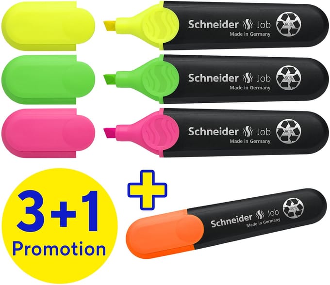 Schneider Schreibgeräte Textmarker Textmarker Job 4er Etui sortiert, 3+1 Aktion 115094 4 stuk(s)