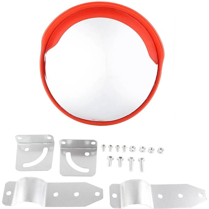 30cm Groothoek Oprit Verkeersveiligheid Bolle Verkeersspiegel met Montage Hardware Accessoires zwart