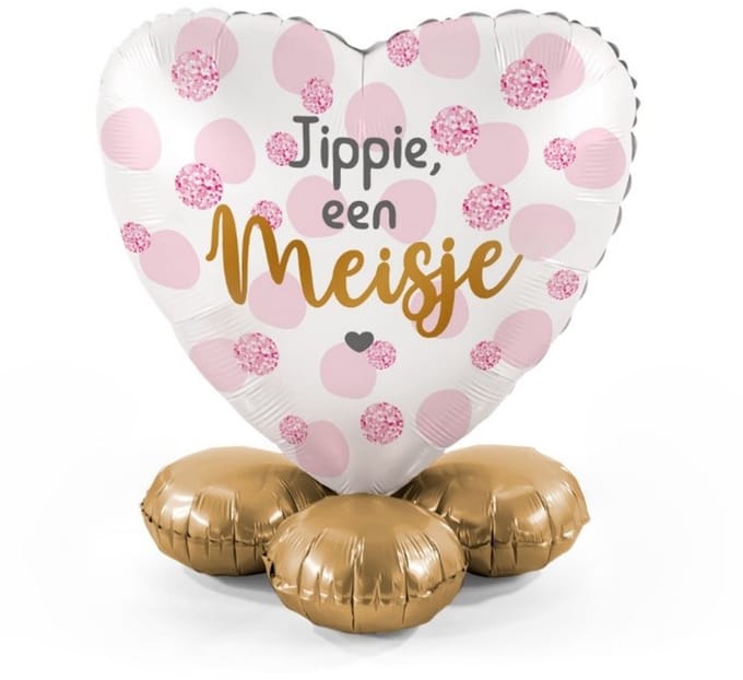 Jippie een meisje - Hart - Ballonnen set met standaard - Everloon