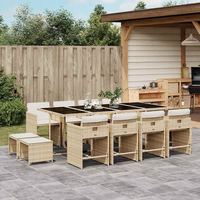 vidaXL - 13-delige - Tuinset - met - kussens - poly - rattan - beige