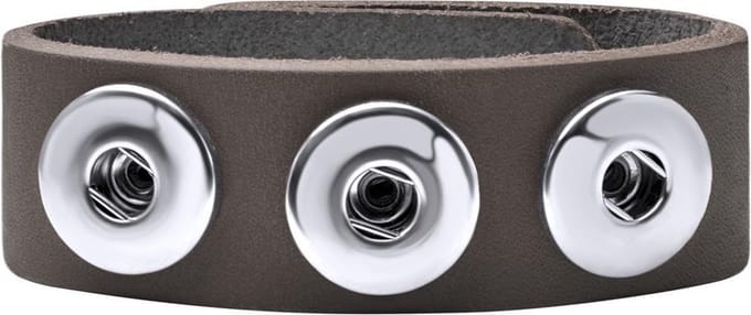 Quiges Dames Leren Armband voor 18mm Drukknopen/Chunks Grijs 18.5-20.5cm - EBM117