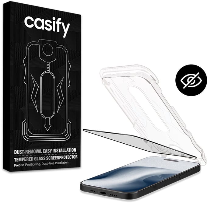 Casify Gehard Glas Privacy Screenprotector met installatiekit voor de iPhone 16 Pro Max
