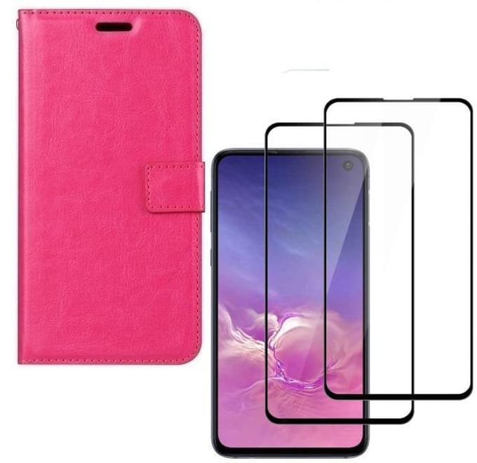 Bookcase hoesje Geschikt voor: Samsung Galaxy S10e Portemonnee roze met 2 stuks Glas Screen protector