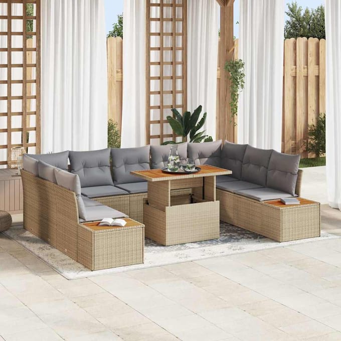 vidaXL - Tuinbank - Set - 10 - st - Beige - poly - rattan