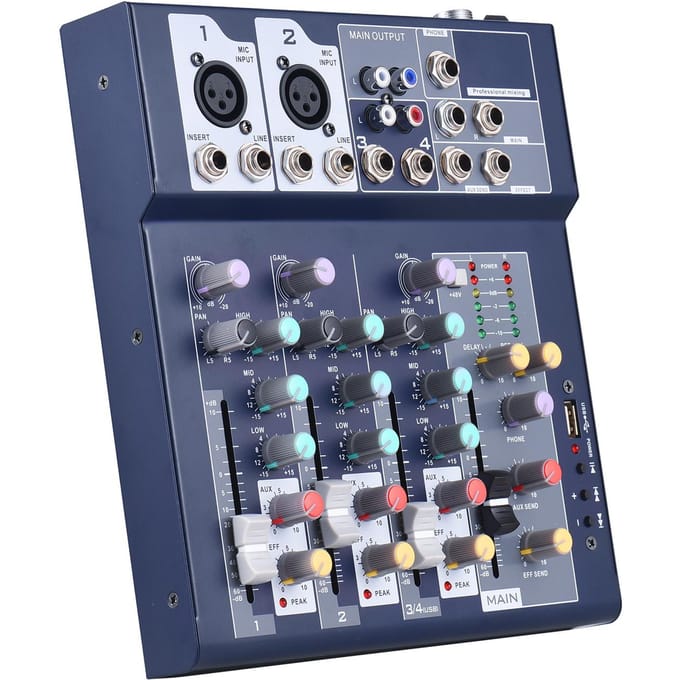 Console de mixage 4 canaux et processeur d'effets Aux Paths Plus Mélangeur audio numérique Égaliseur 3 bandes intégré US Plug gray