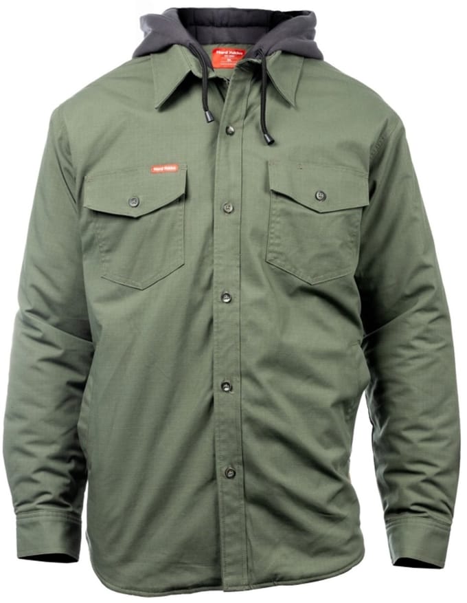 Hard Yakka quilted solid shacket military green m
